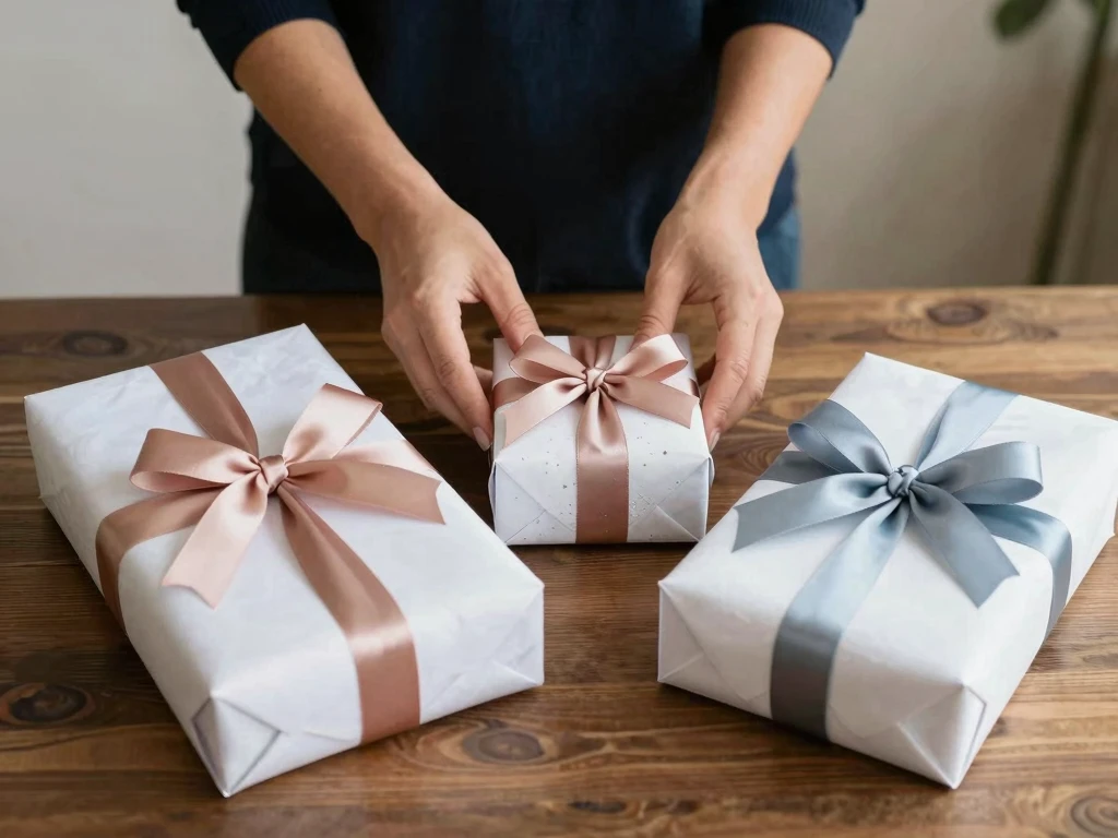 Wedding gift wrapping with elegant details
